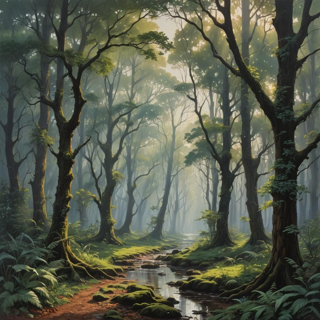 Magical Dew-Kissed Landscape Painting