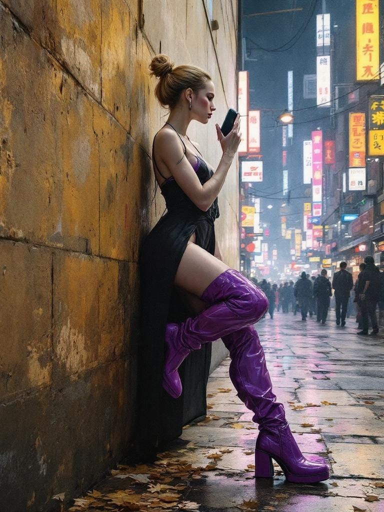 Cyberpunk Woman in Tokyo: Fresco-Style Digital Art