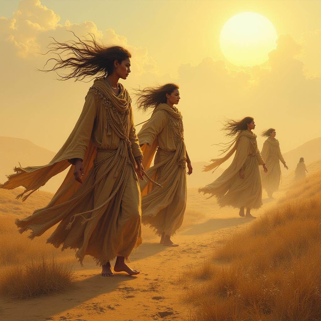 Elemental Magic Users in a Surreal Landscape