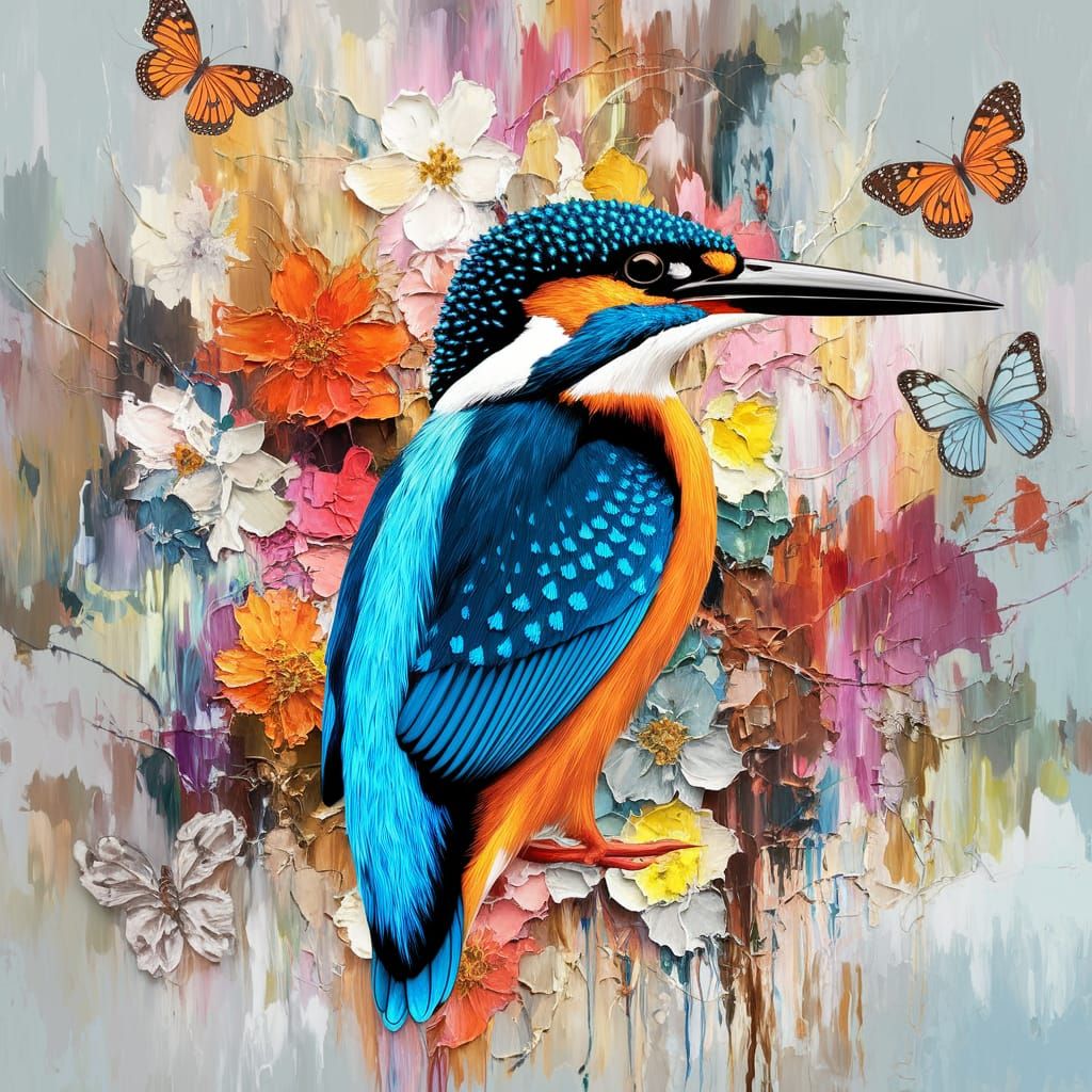 Vibrant Abstract Kingfisher in Impasto Style