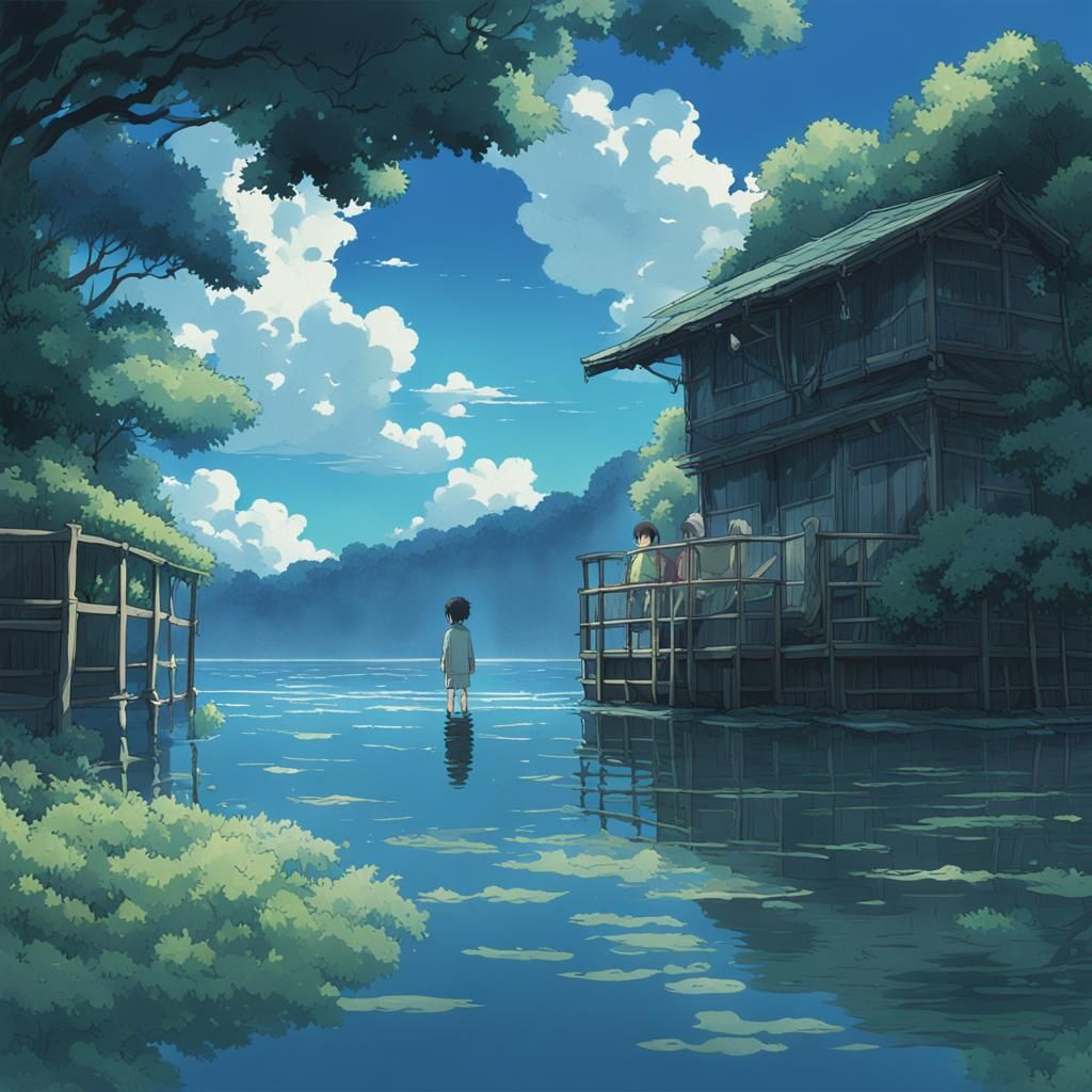 Ghostly Boy Above Water: Studio Ghibli Anime
