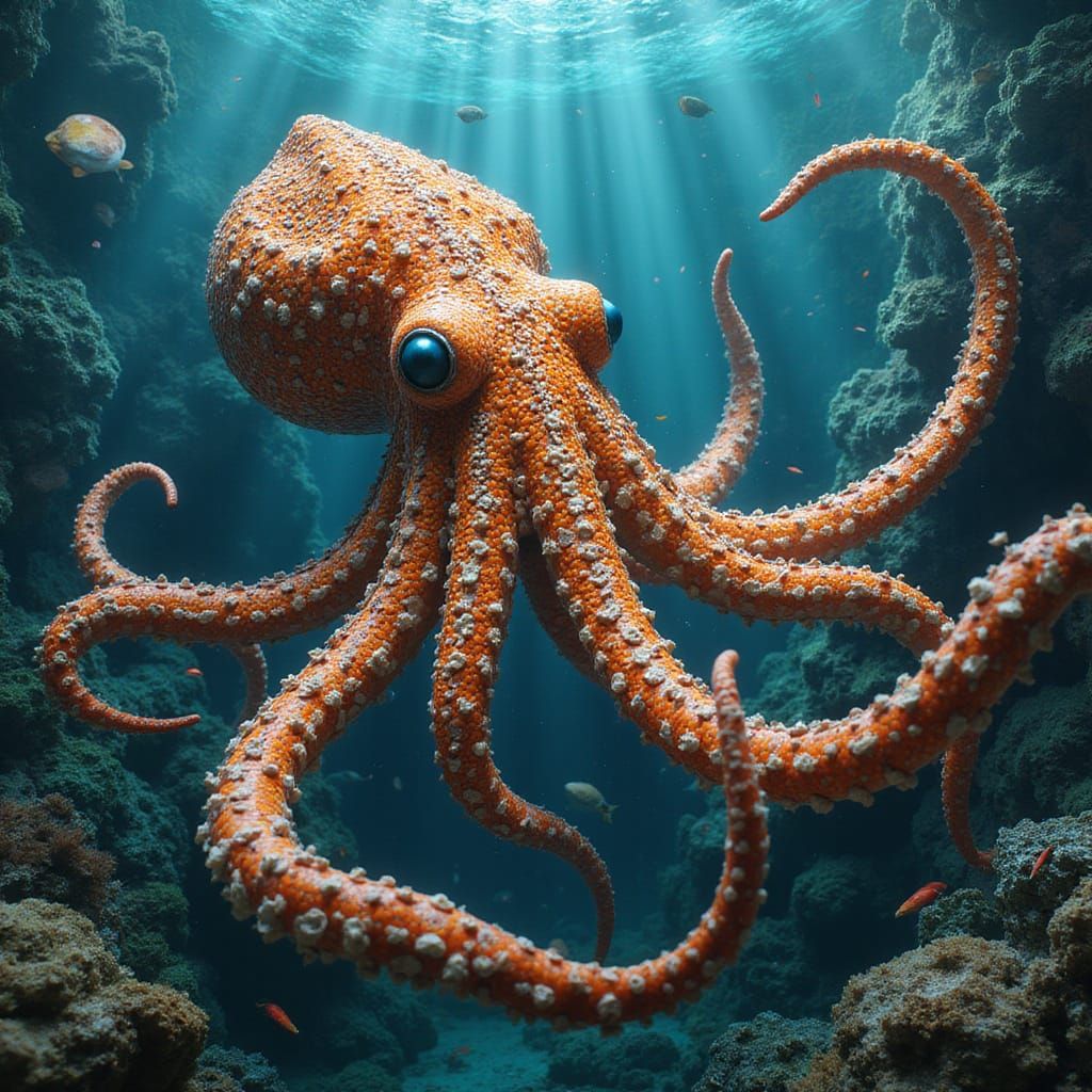 Giant Seashell Mosaic Squid in Deep Sea