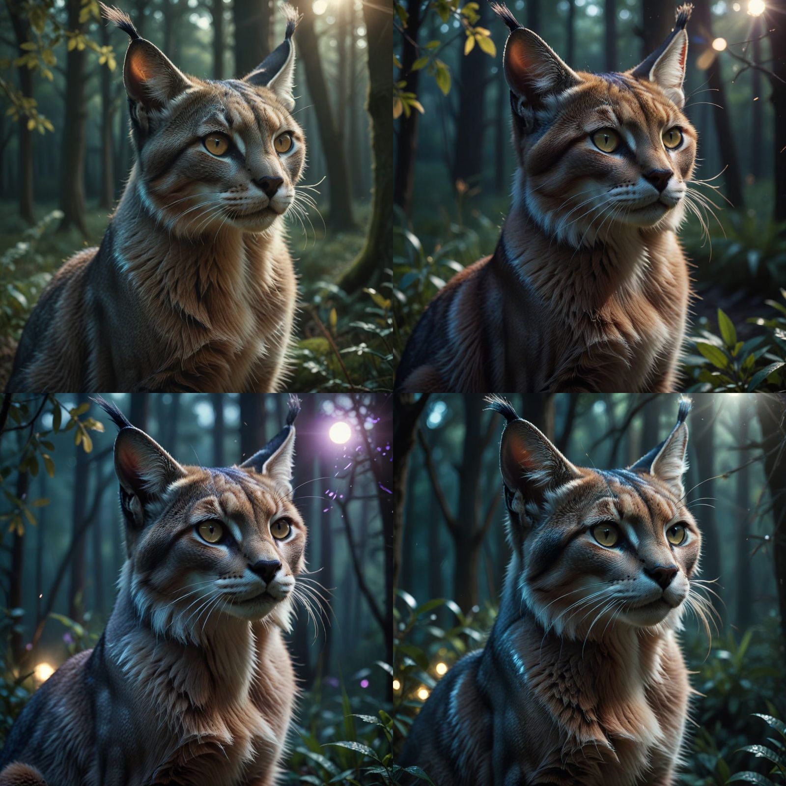 Cinematic Portrait of a Moonlit Silver Caracal Casting a Spe...