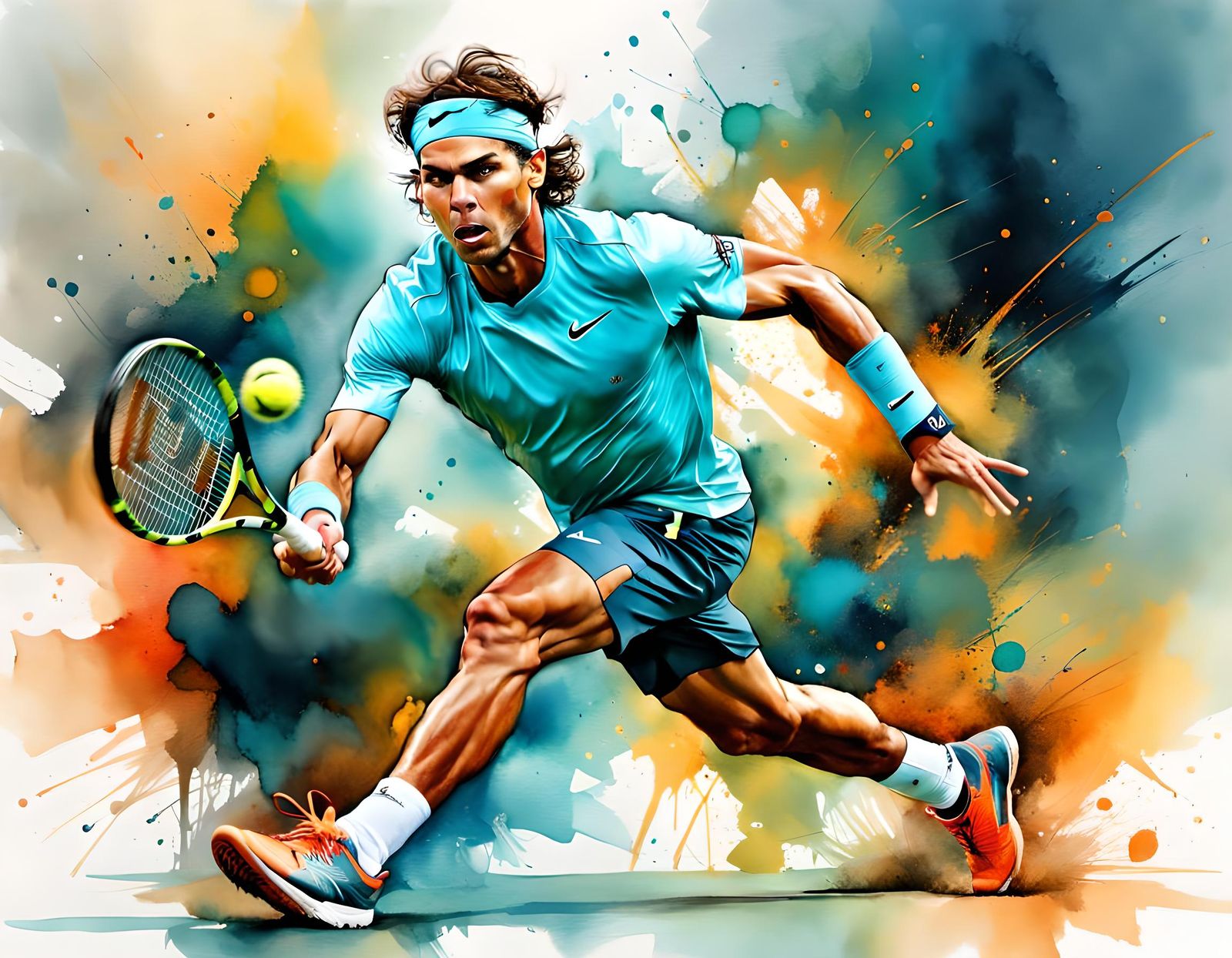 Rafael Nadal Portrait in Watercolor Art Style