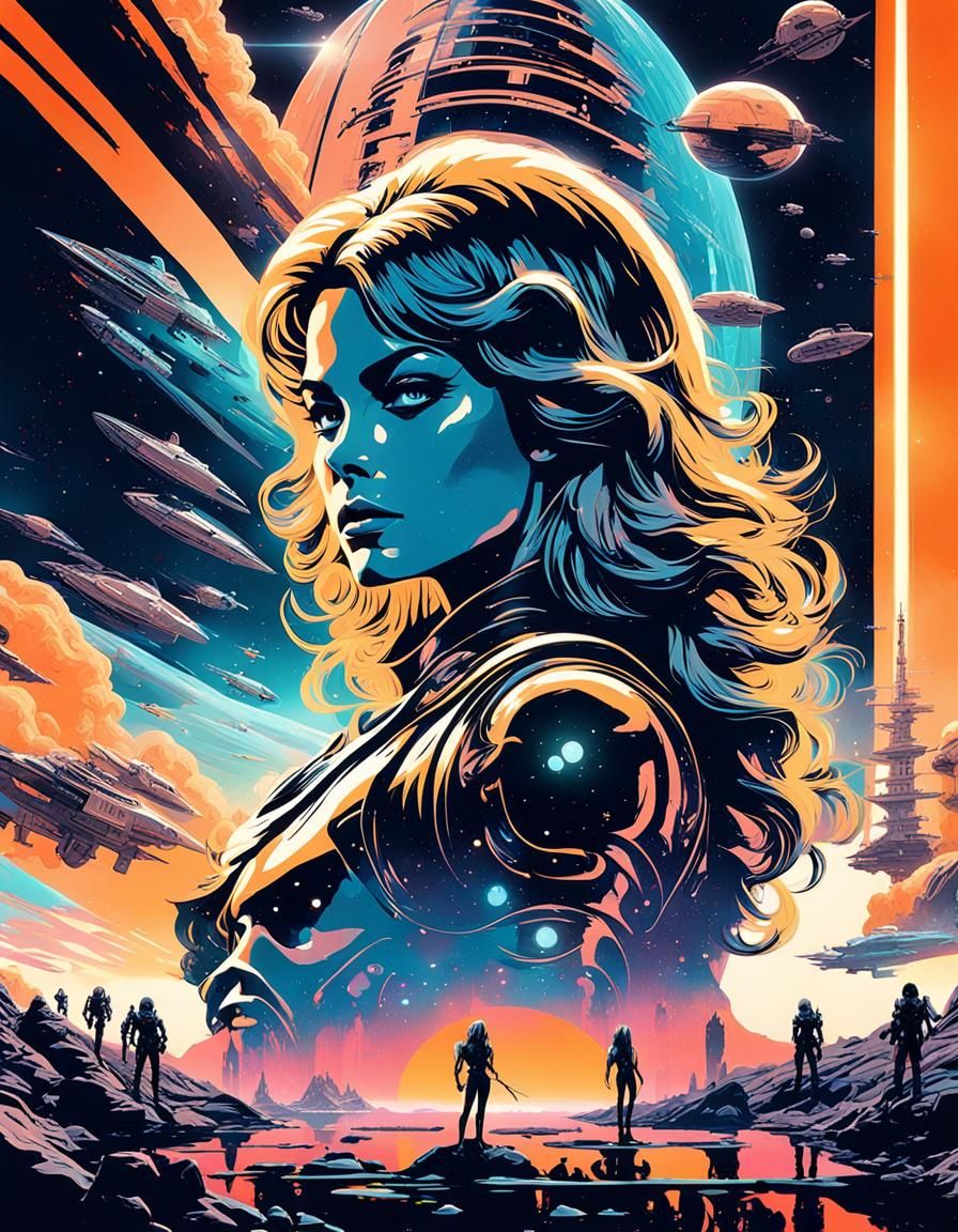 Sci-Fi Space Battle in Digital Double Exposure