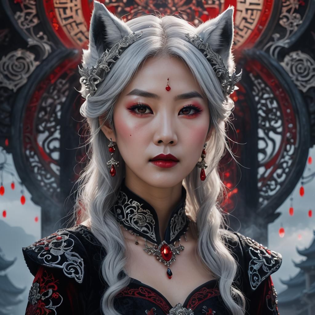 Korean Vampire Queen with Fox Ears in Fantasy Art
