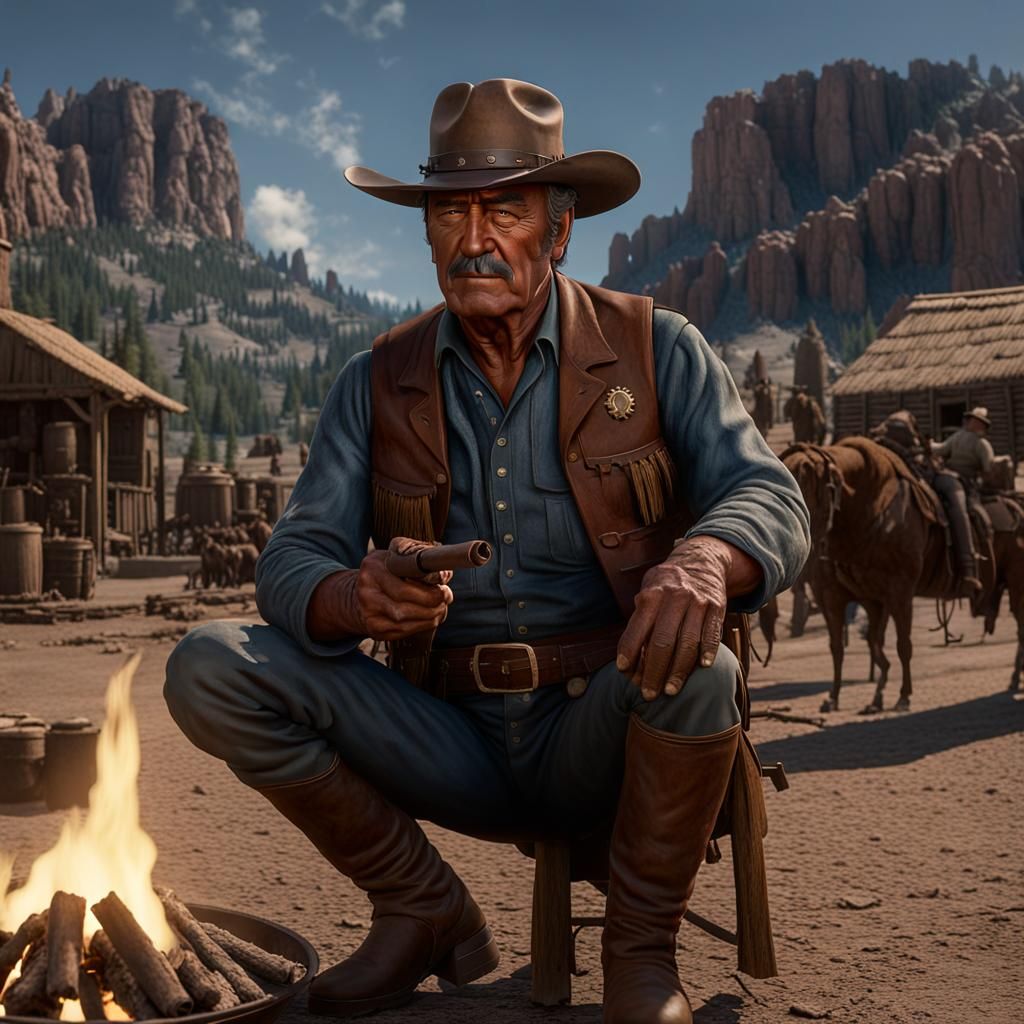 John Wayne in Chisum touch the white buffalo again scene, lighting soldiers cigar,GeForce RTX, 2TB NVMe M.2 SSD, 6TB HDD...