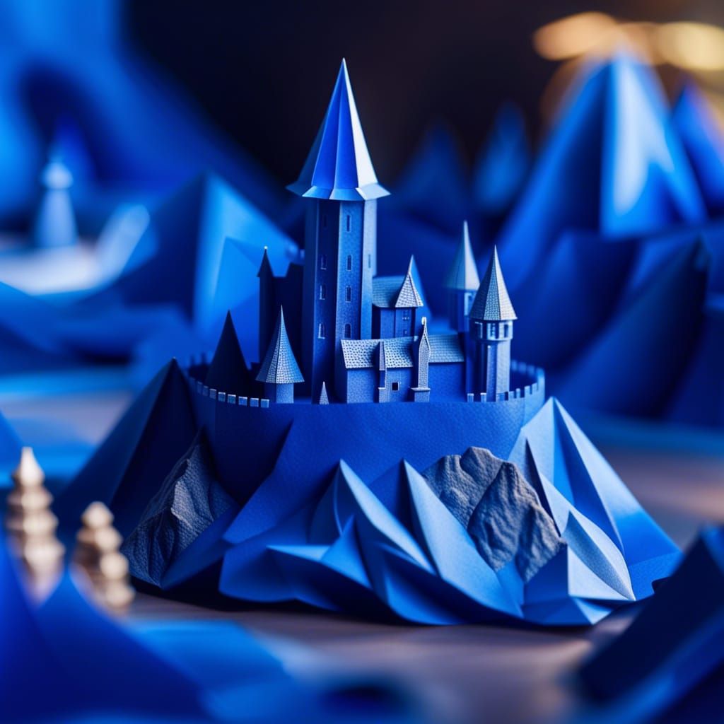 Sapphire Origami Castle Diorama in 8K