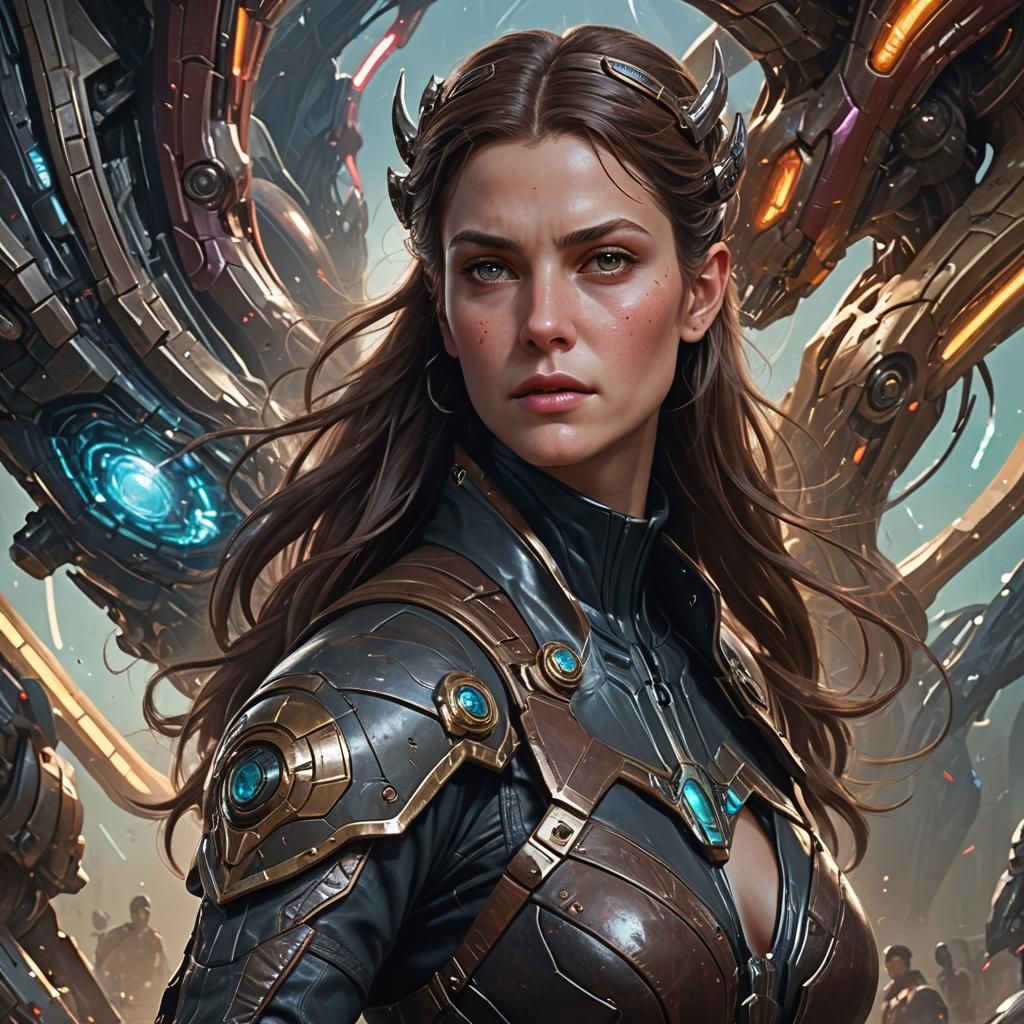 Leather-Clad Heroine Battles Aliens: Hyperdetailed Art