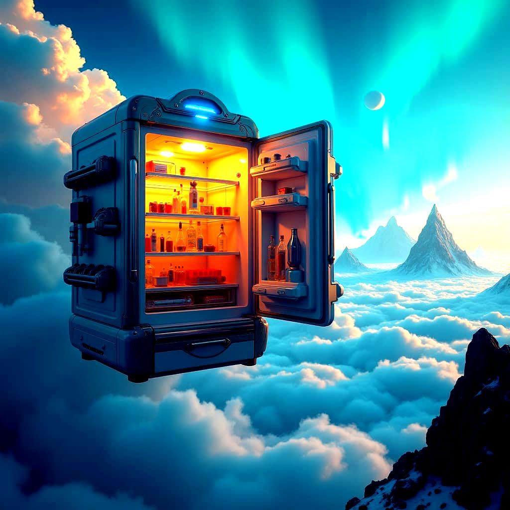 Flying Scanner Fridge in Detailed Digital Painting