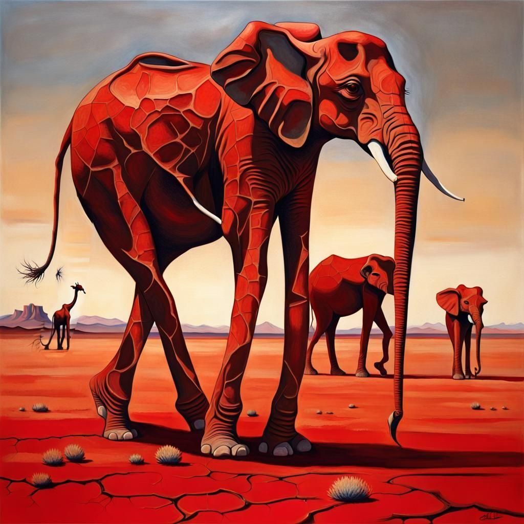 Surreal Elephants in Desert Landscape, Salvador Dali Style