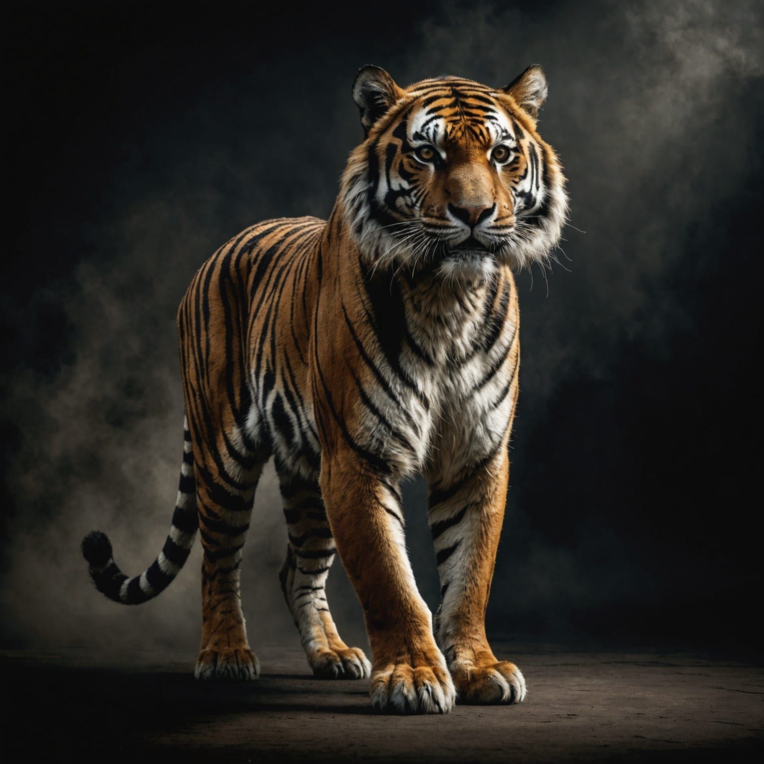 Hyperrealistic Tiger Standing in Dramatic Light: Digital Art
