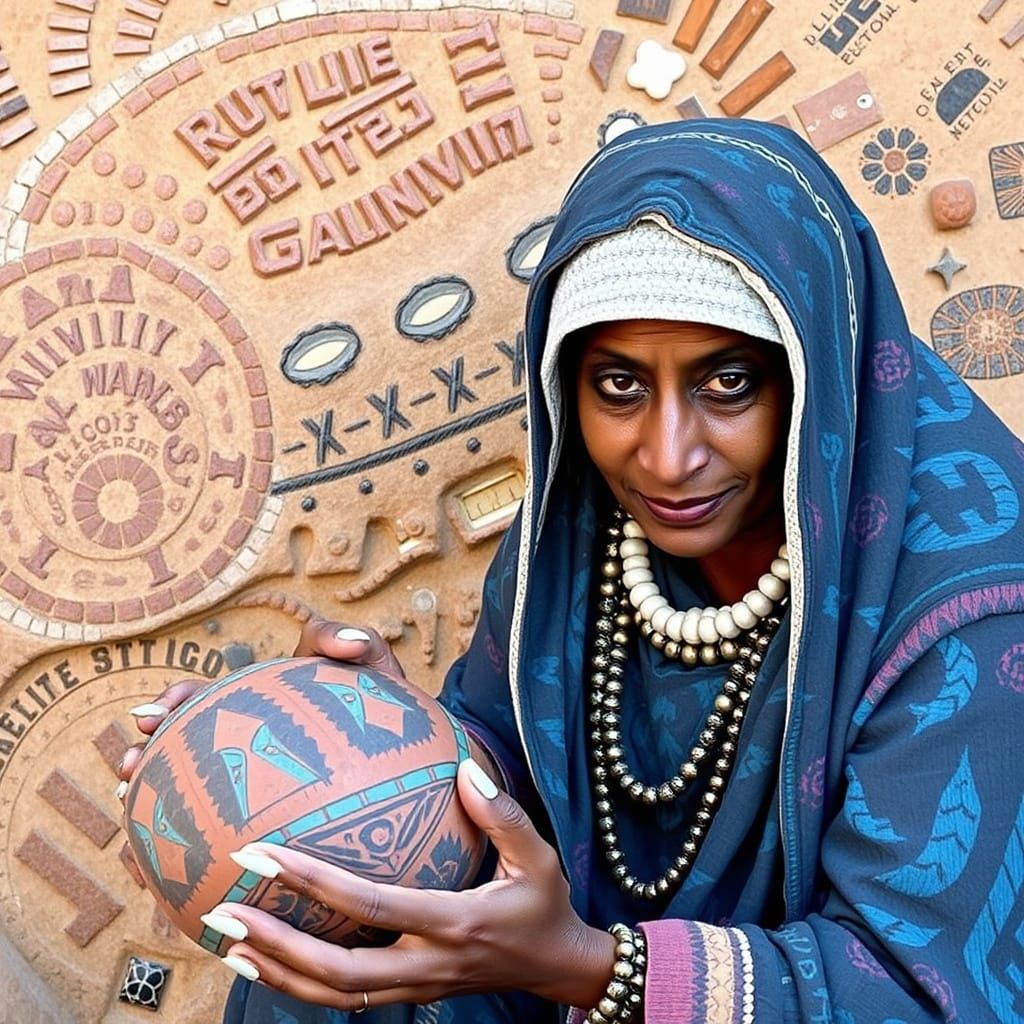 Wari Pottery with Blue-Faced Woman Mosaic