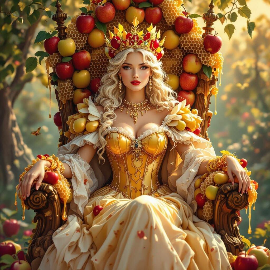 Apple and Honey Queen on Honeycomb Throne