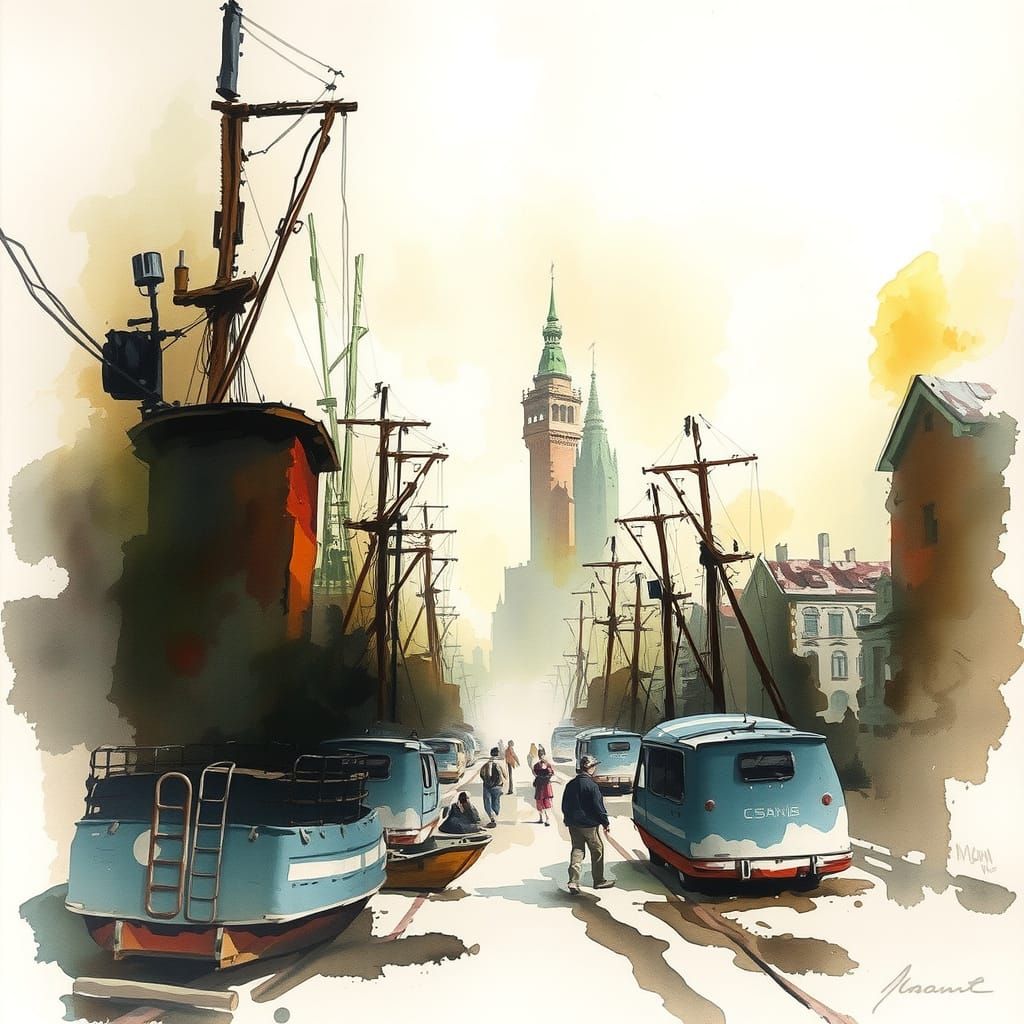 Expressive Watercolor Painting of an Artist's Studio