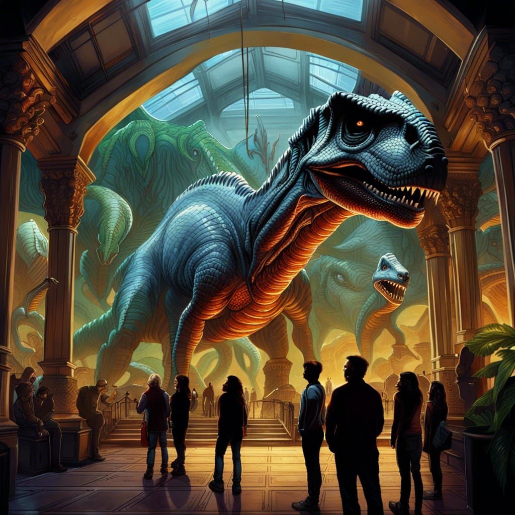 Dinosaur Museum Visitors: Epic Digital Matte Painting