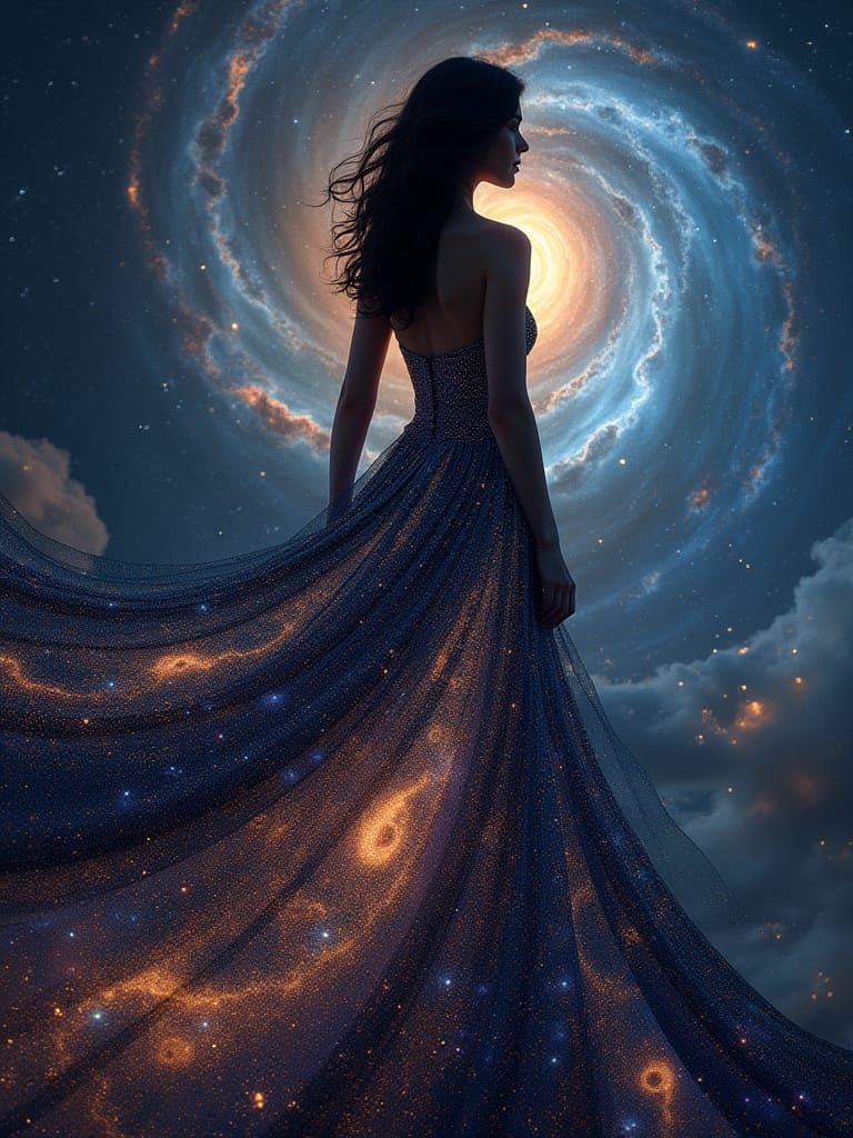 Woman in Galaxy Dress, Cosmic Queen