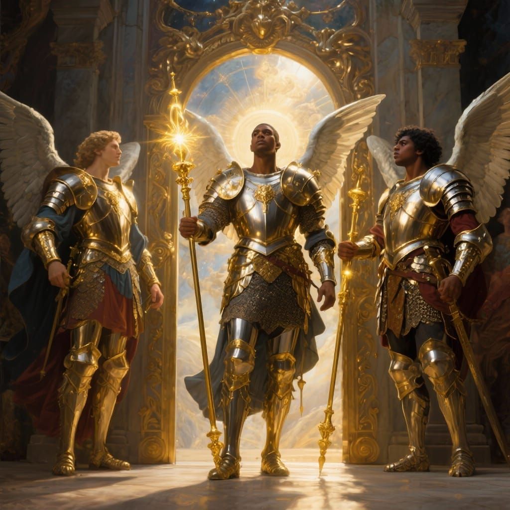 3 Celestial Warrior Angels Guarding a Gate