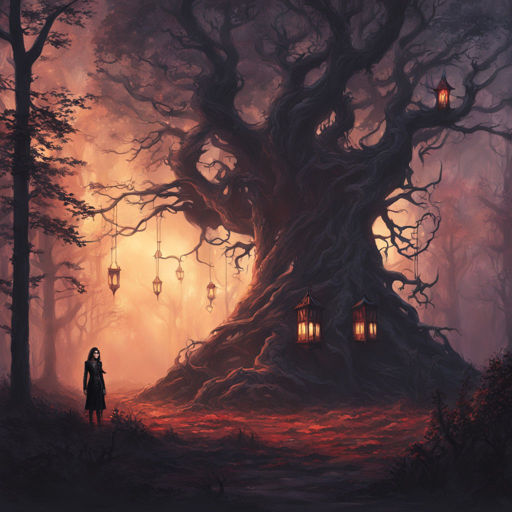 Dark Fantasy Vampire in a Dimly Lit Forest