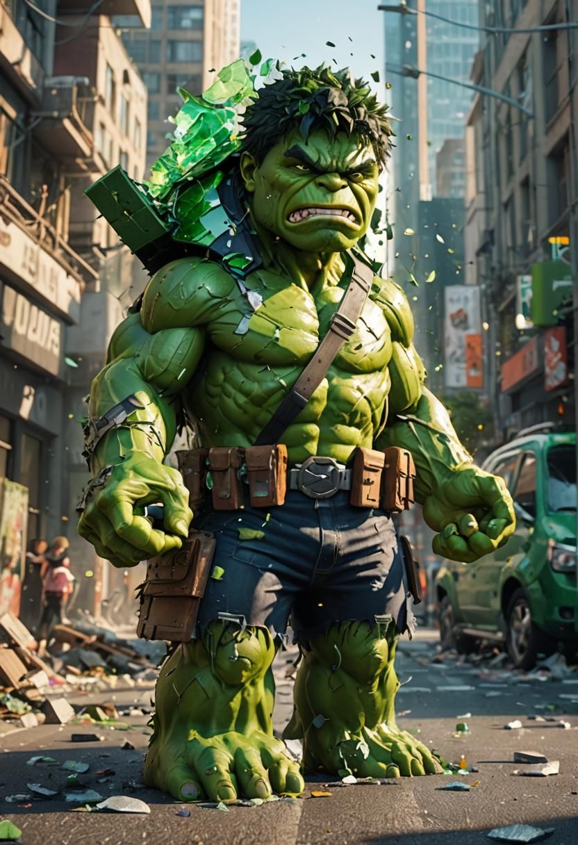 Hulk Smashing City in Anime 3D Portrait
