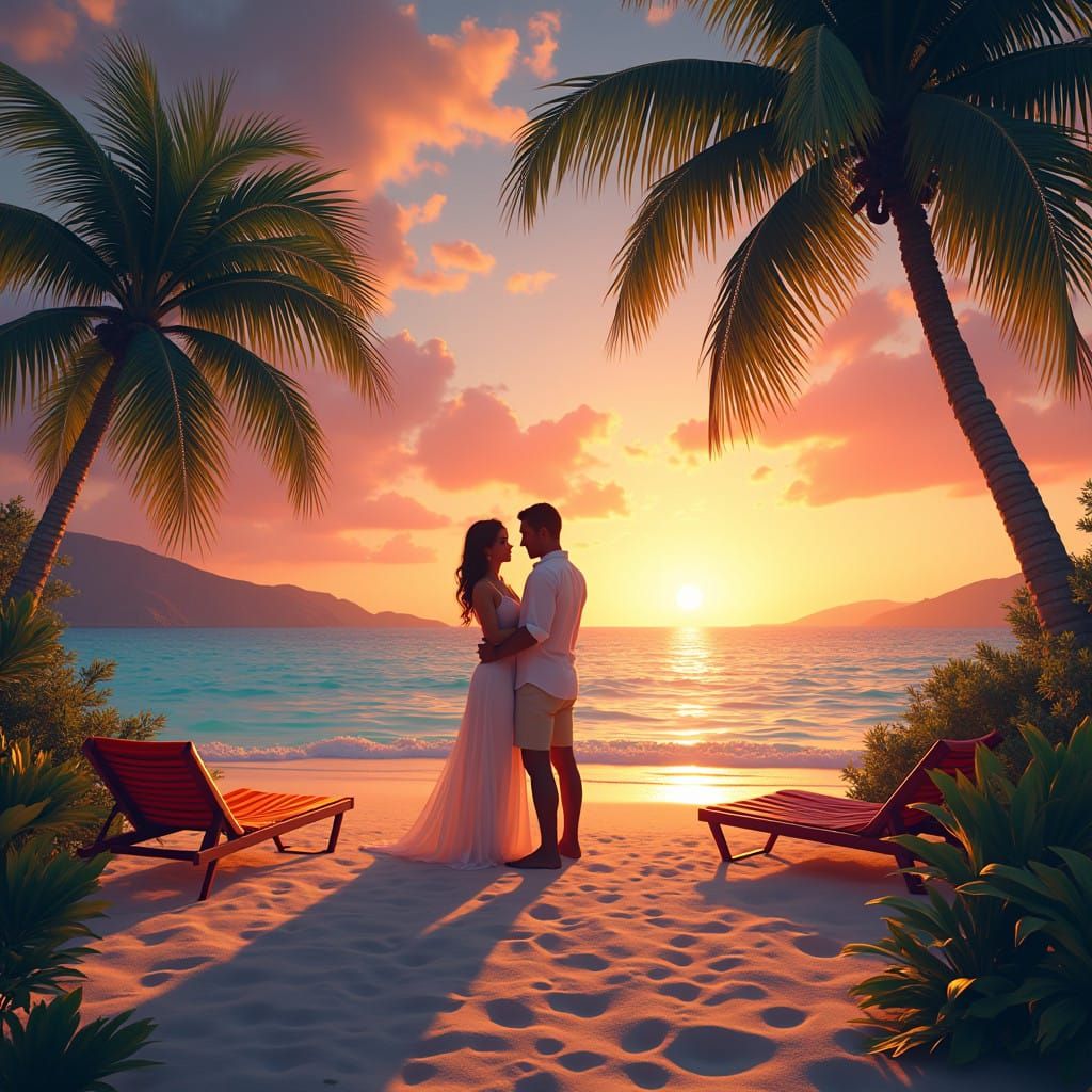 Serene Beachside Romance in Sunset Hues