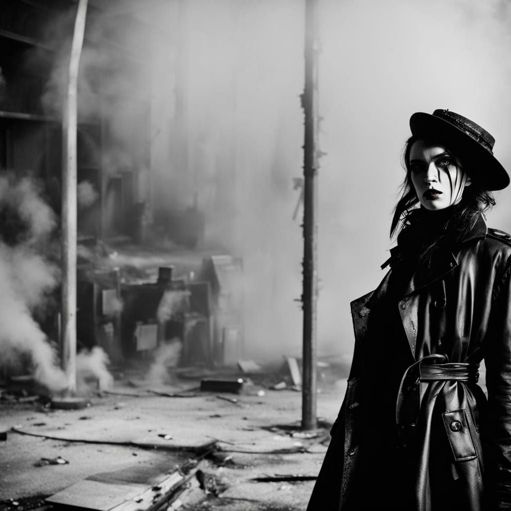 Noir Goth Model in Smoke and Fog