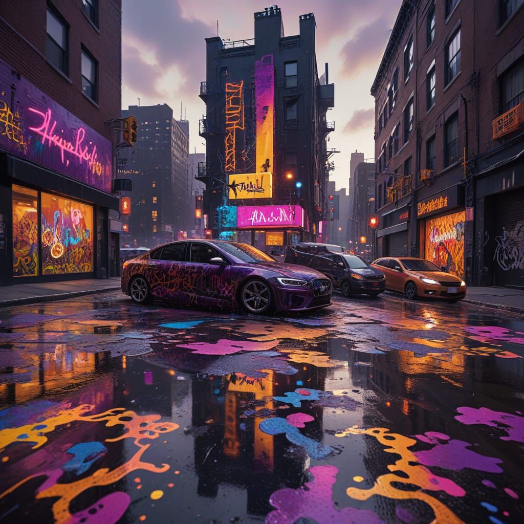 Psychedelic Cityscape in Vibrant Graffiti Style