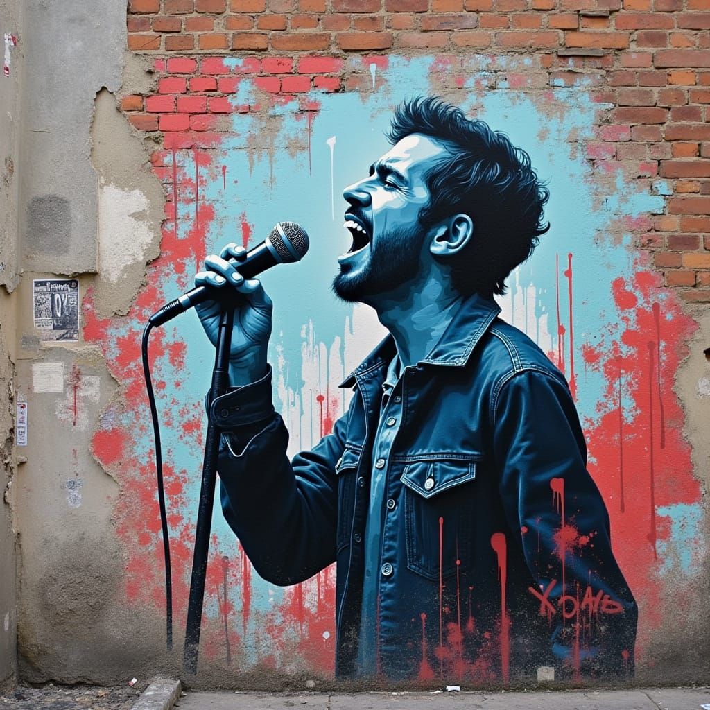Singing Man: Street Graffiti Art with Stencil Style