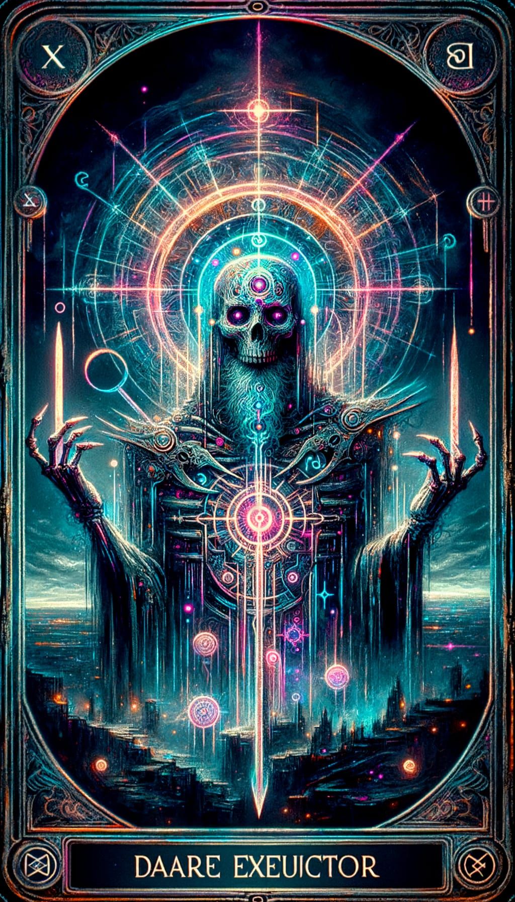 Dark Executioner Tarot Card in Cyberpunk Steampunk Style