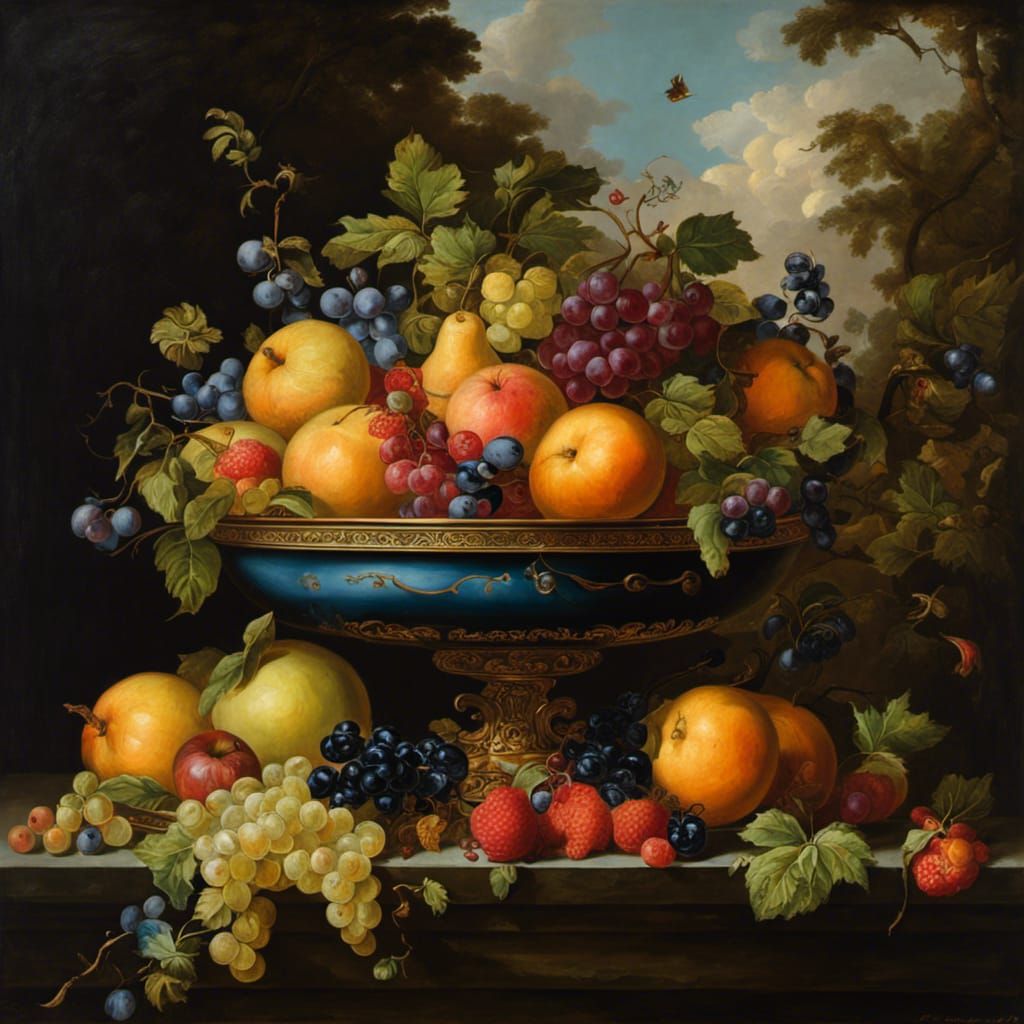 Fruit Bowl Oil Painting in Fantastical Style
