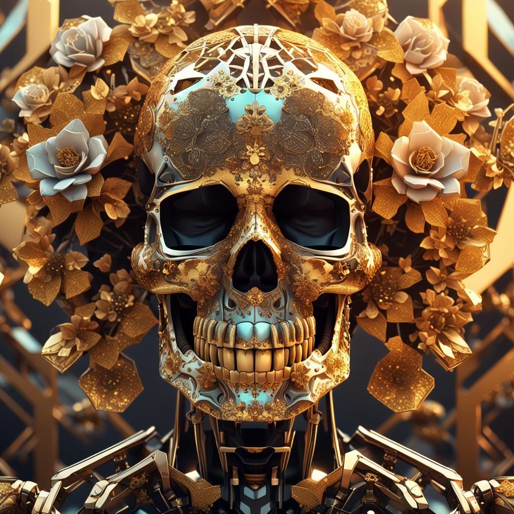 Sugar Skull Skeleton Portrait in 3D Polygon Style