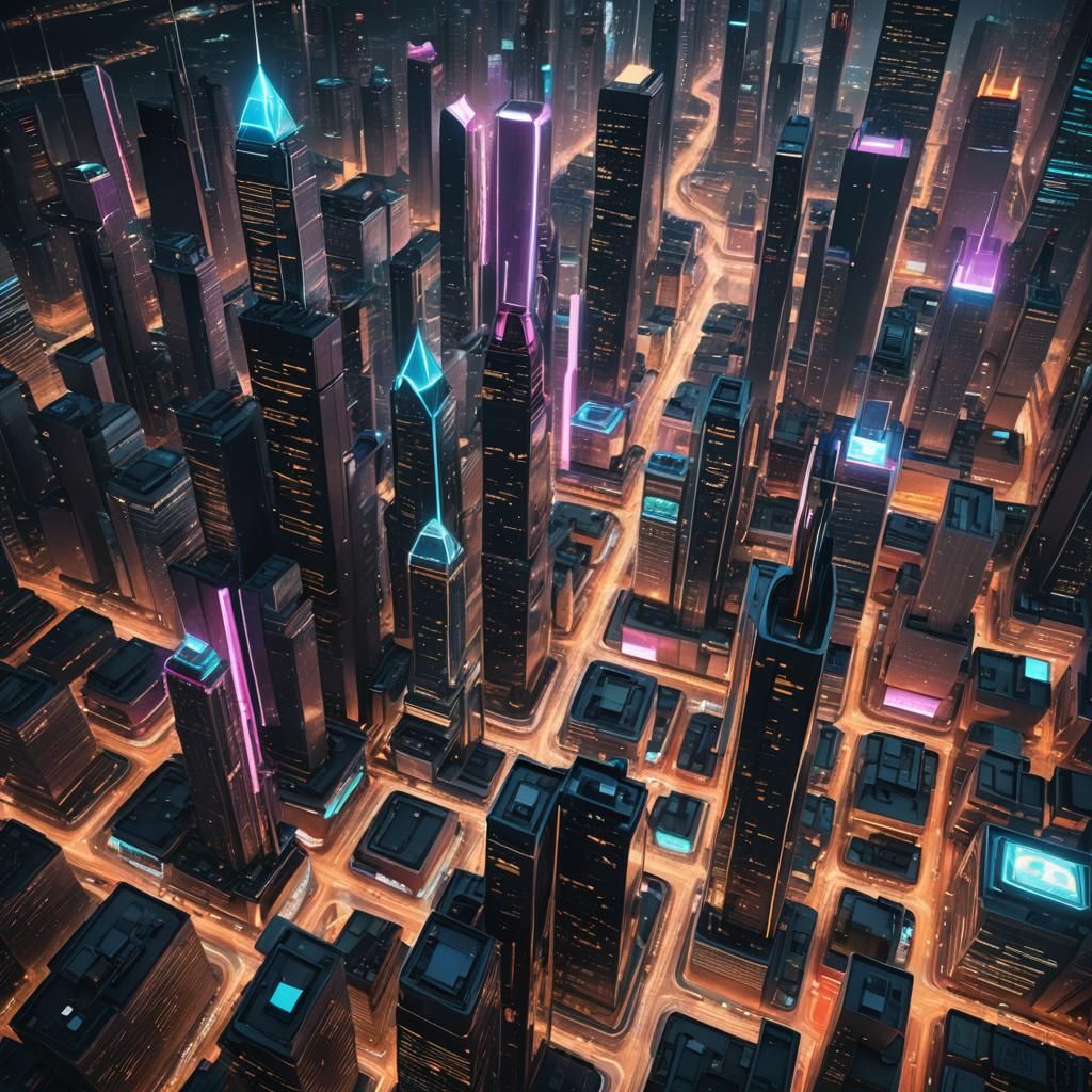 Futuristic Cityscape in Space with Neon Lights