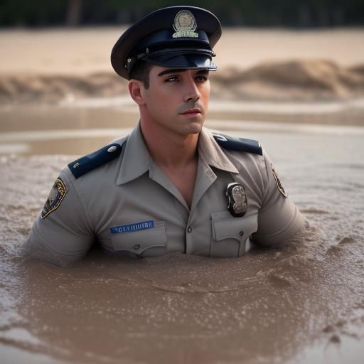 Police Officer Sinking in Quicksand: Professional Photo
