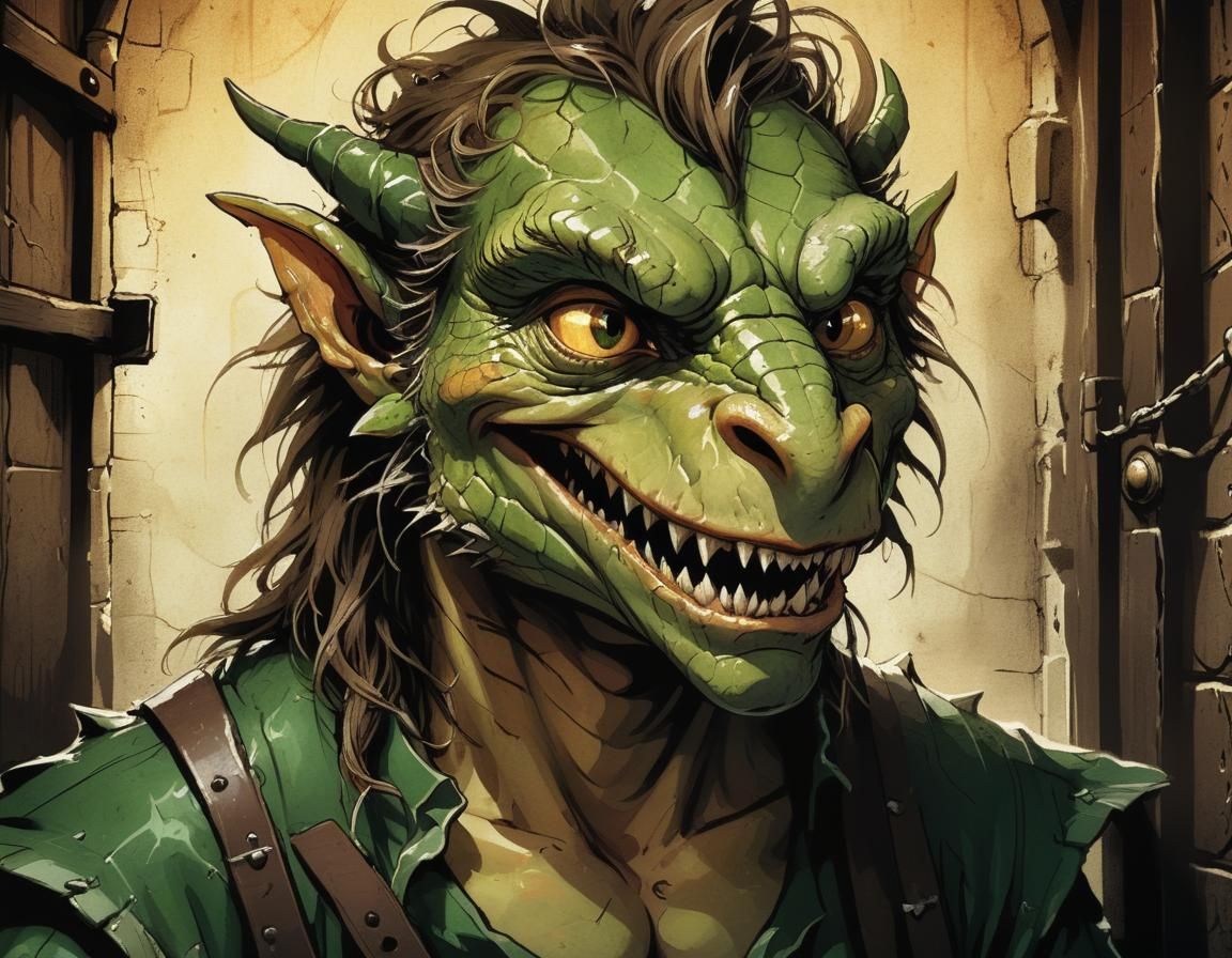 Humorous Hobbit Dragon Hybrid in Comic Book Style