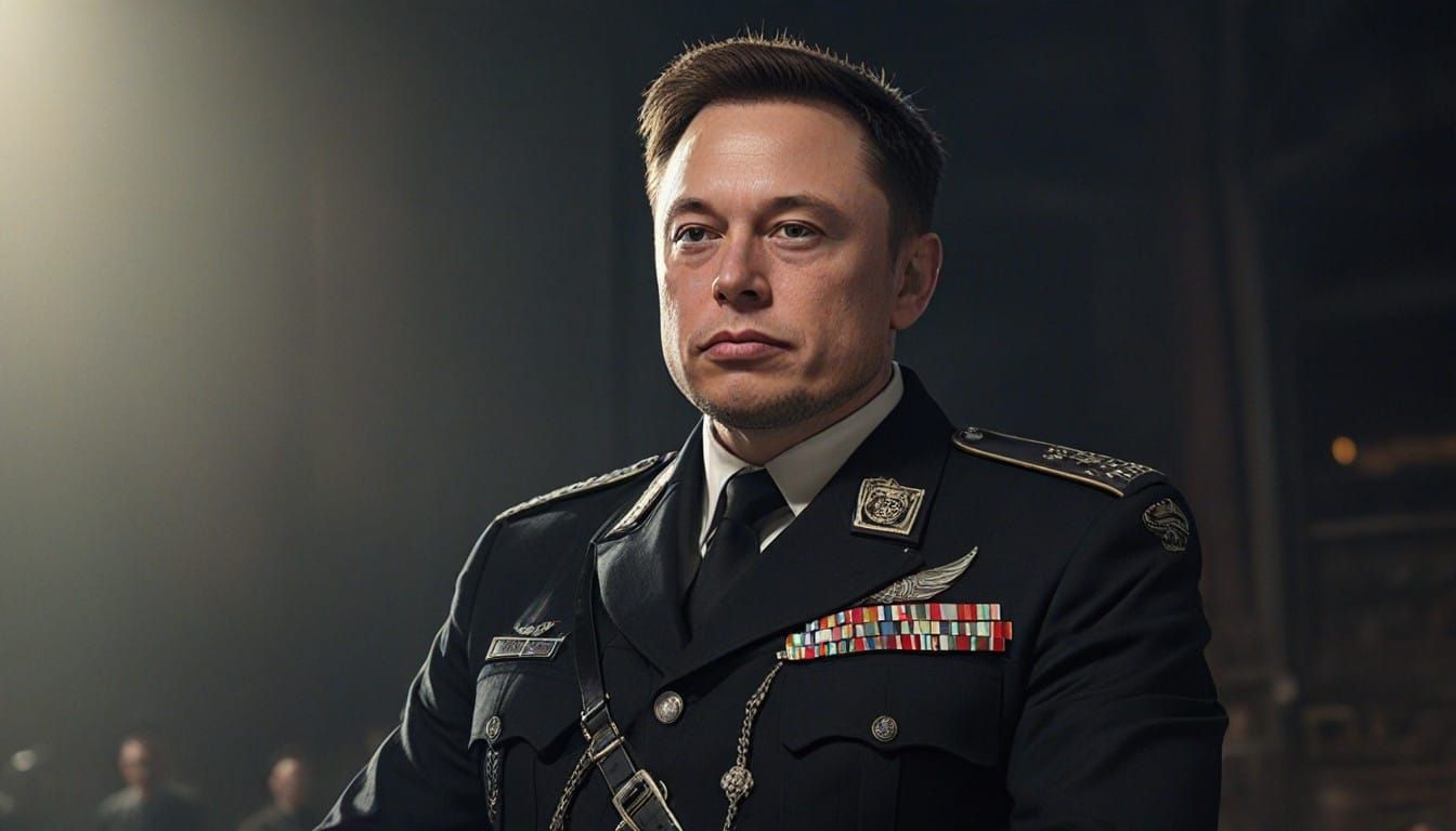 Elon Musk in WWII German SS Military Uniform, in Photorealis...