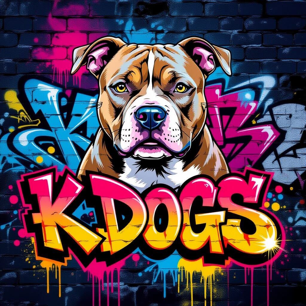 Vibrant Graffiti Pitbull Mural "K Dogs" Art
