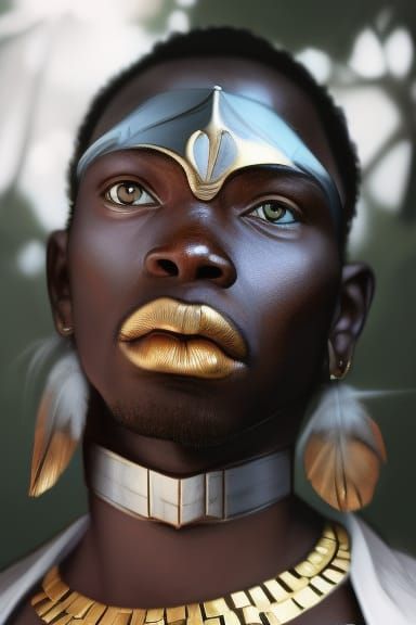 Zulu Warrior Portrait with Feather Headdress