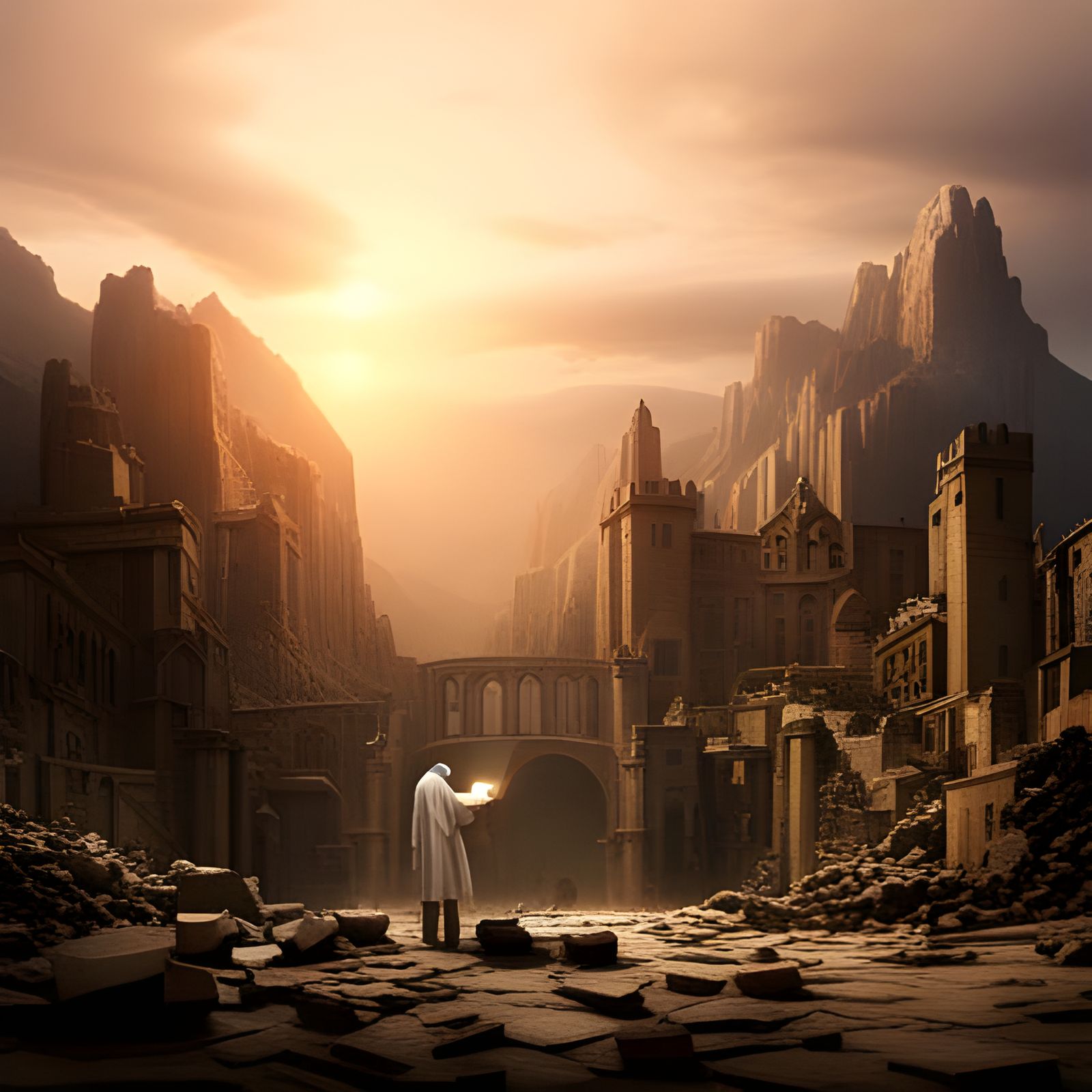 Epic Cinematic Masterpiece Depicting Archeologist Holding Ho...