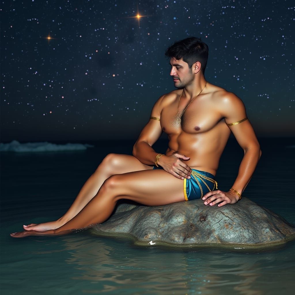 Couple in Romantic Beach Scene under Starry Night