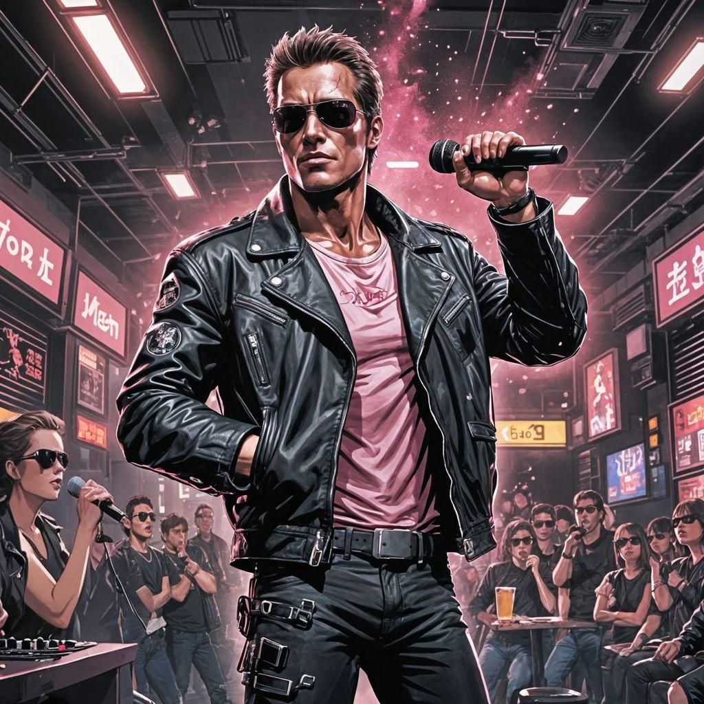 Terminator Sings Karaoke in Anime Style