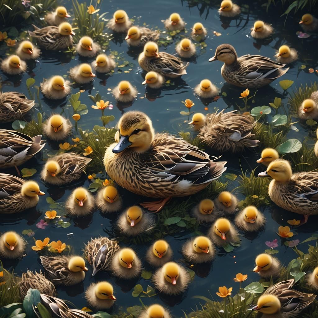 Adorable Fluffy Duckling Sleeping in Detailed Matte Painting