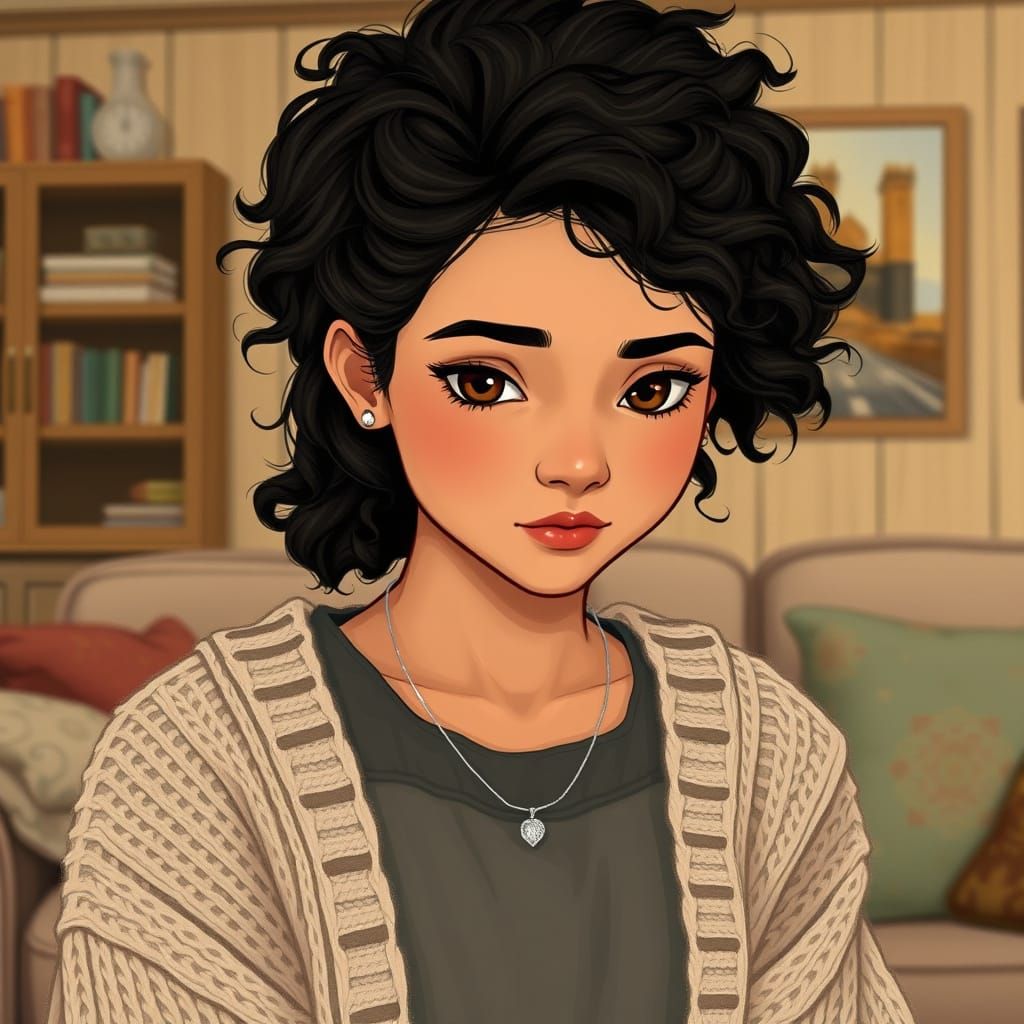 Latina with Expressive Eyes in Cozy Storybook Style