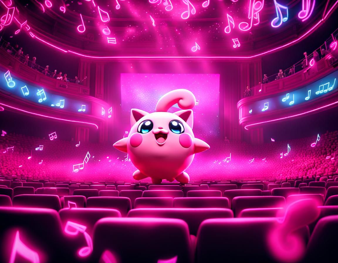 Jigglypuff's Neon Concert: A 3D Rendered Spectacle