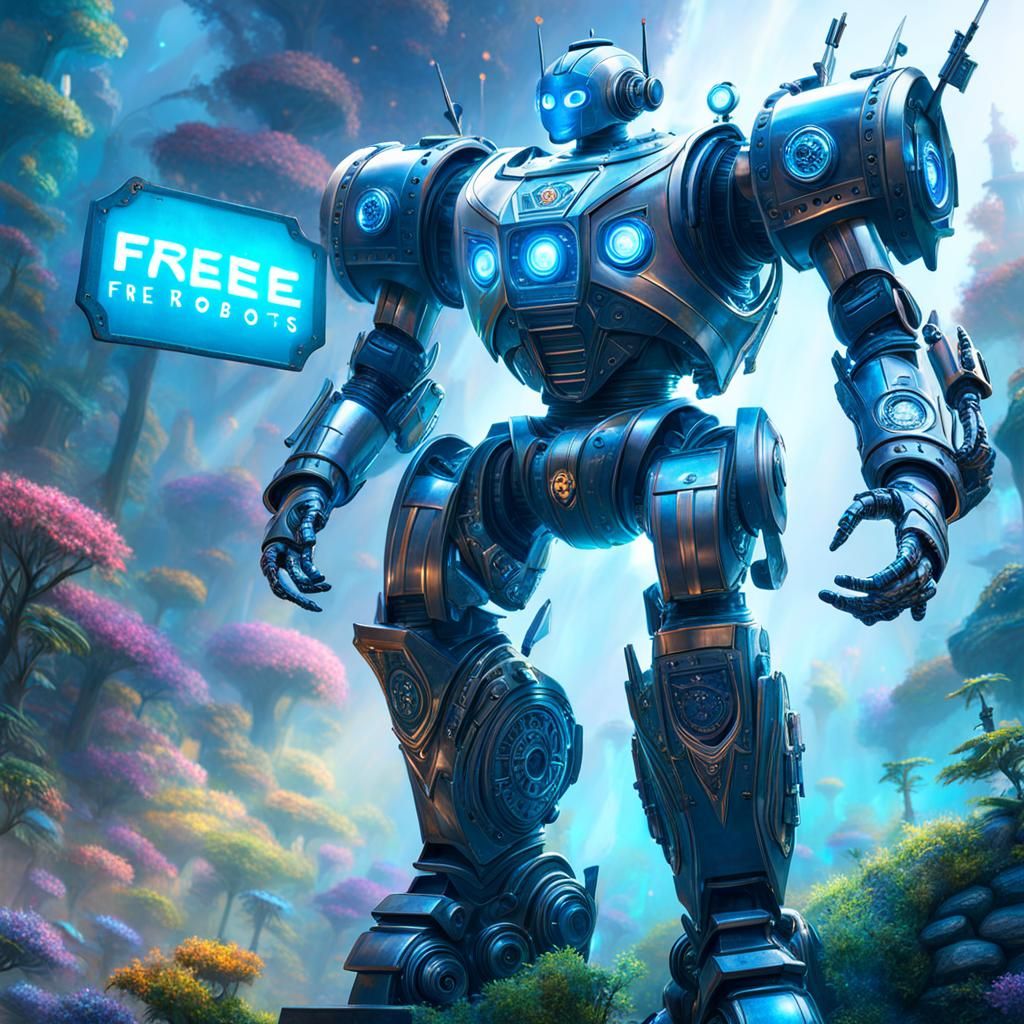 Humanoid Robot's Plea: Freedom in Ethereal Fantasy