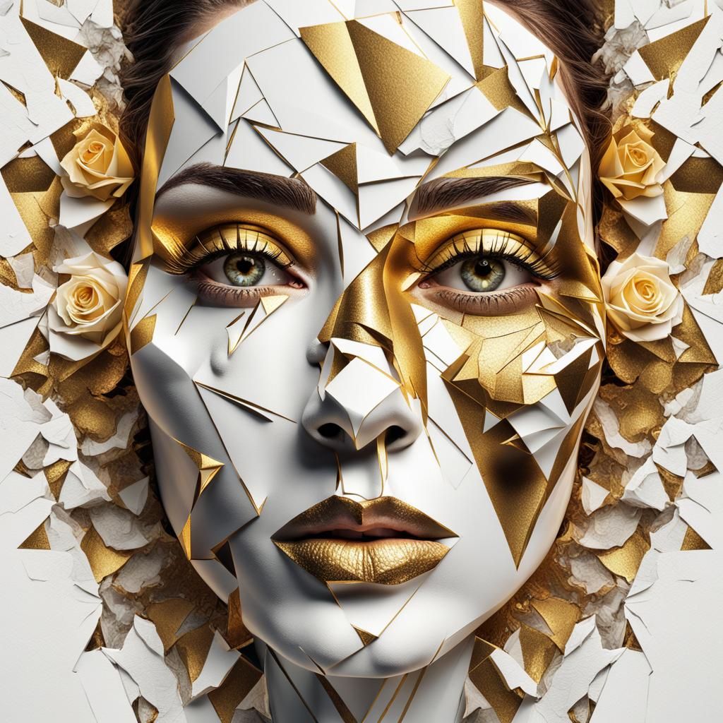 Abstract Portrait with Roses and Geometric Elements