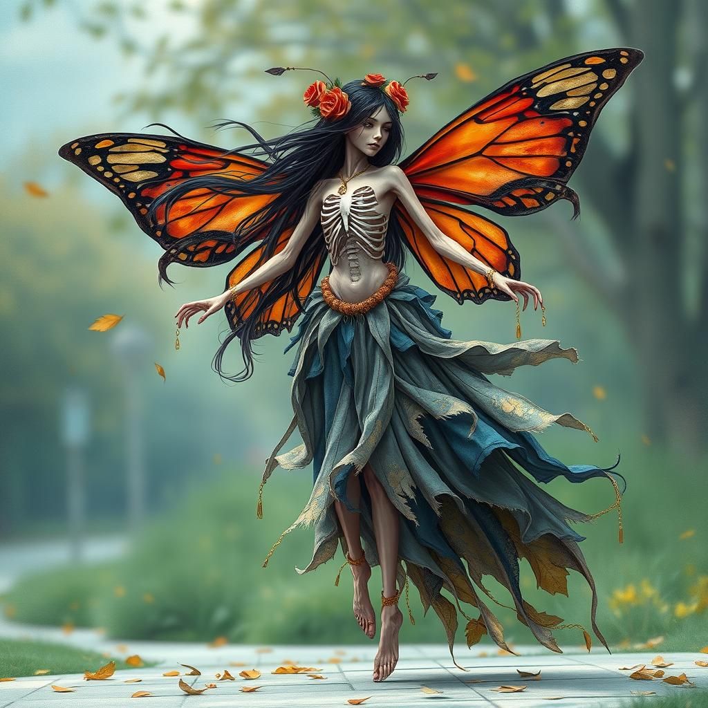 Ethereal Gothic Fairy Dancing in Urban Park