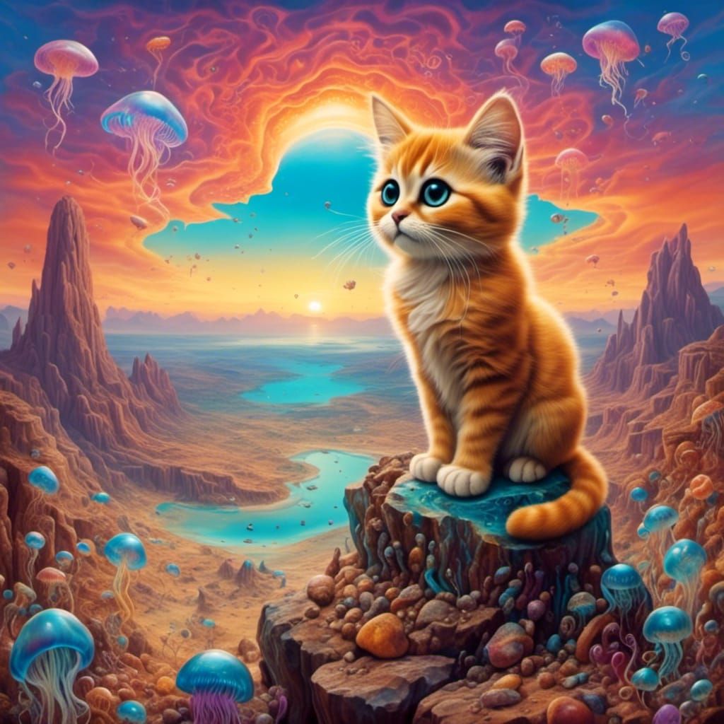 Grumpy Kitten at Sunset in Fantasyland