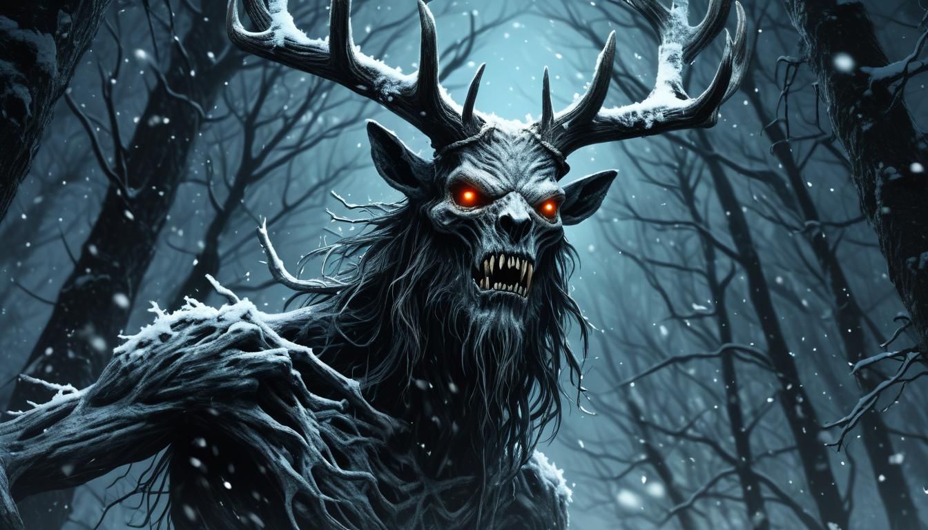 Terrifying Wendigo Portrait in Dark Fantasy Style