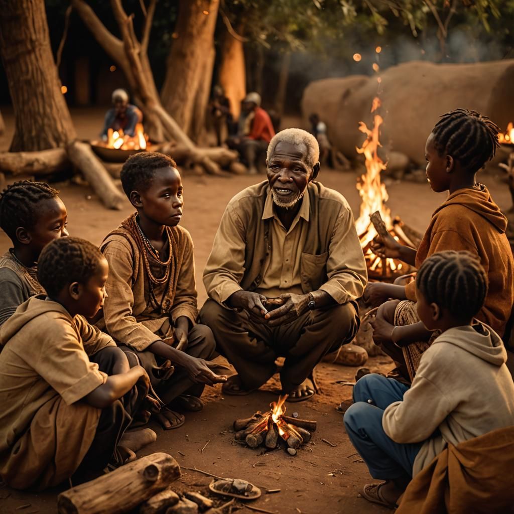 African Elder Shares Stories in Warm Earth Tones