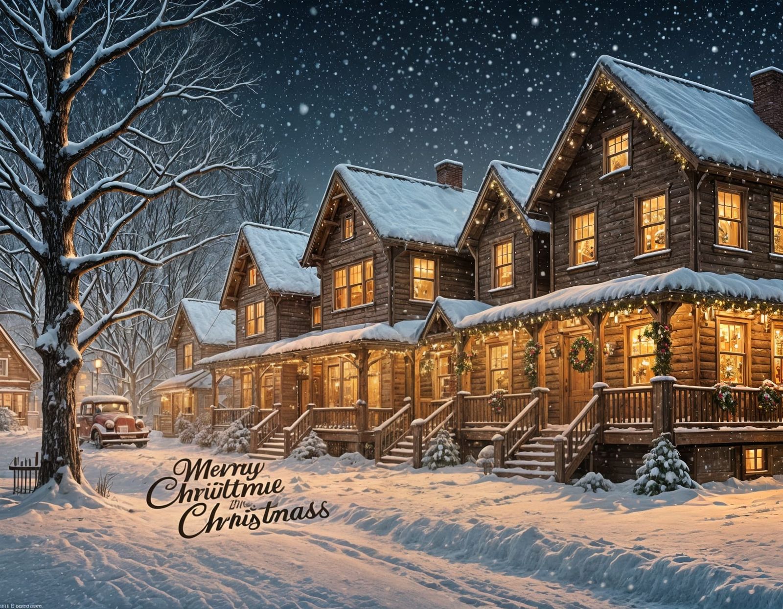 1920s Christmas Village Scene with Festive Decorations